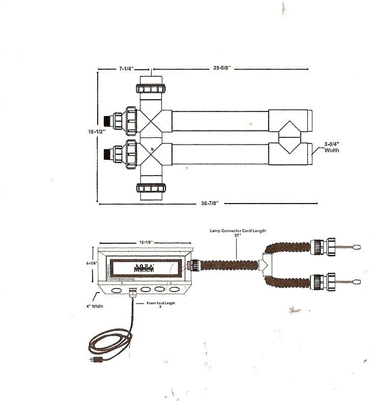 80 Watt 3Aqua Ultravioliet UV Light Unit 2" NEMA Transformer,120V/60Hz[White]
9 1/2" x 10 1/2" x 2 1/2"