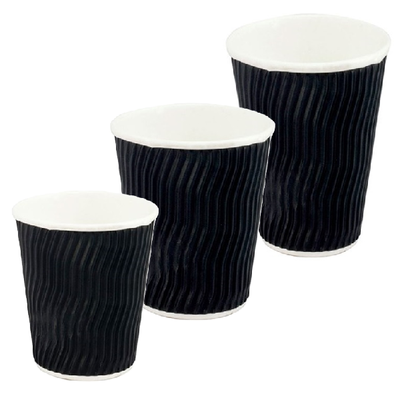 BLACK PE COATED RIPPLE COFFEE CUPS