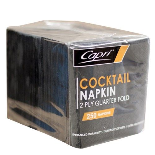 Black 2 Ply Quarter Fold Cocktail Napkin