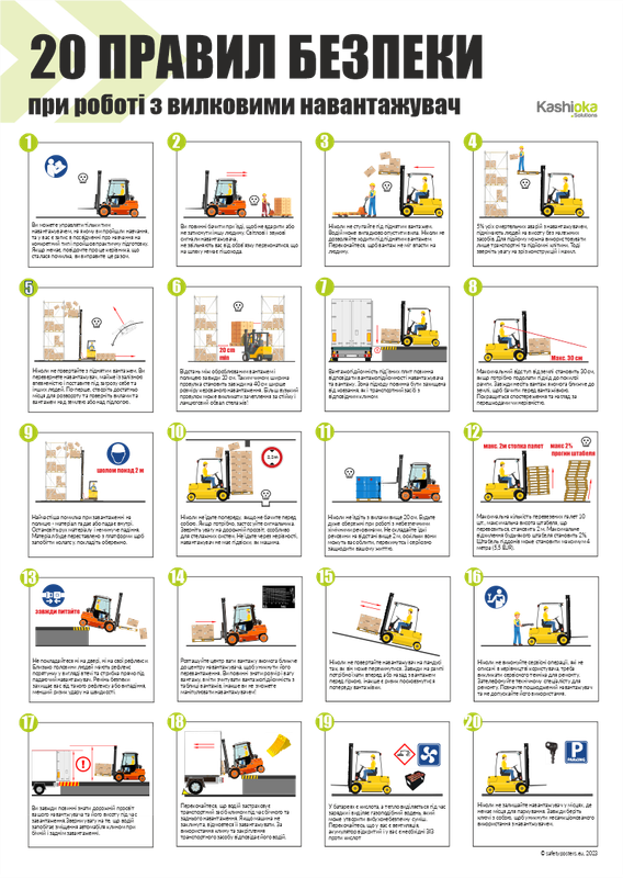 20 Rules for handling forklift trucks / 20 Правила поводження з навантажувачами