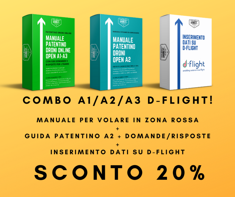 COMBO GUIDA PATENTINO DRONE A1/A2/A3 ONLINE + DOMANDE E RISPOSTE + D-FLIGHT