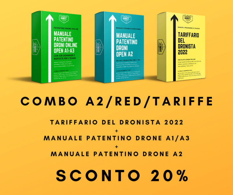 COMBO GUIDA PATENTINO DRONE A1/A2/A3  ONLINE + DOMANDE E RISPOSTE + TARIFFARIO DEL DRONISTA 2022