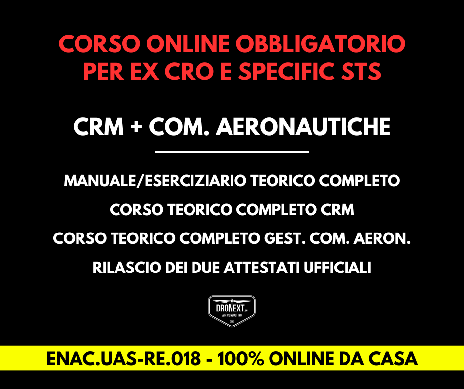 Corso CRM COM per piloti drone EX CRO e SPECIFIC STS