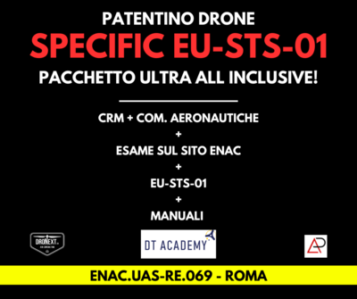 ROMA: CORSO DRONE SPECIFIC EU-STS-01 + IT-STS-01/02: 23/24.10.2025: TEORIA + PRATICA + ESAMI + MANUALI + ATTESTATO