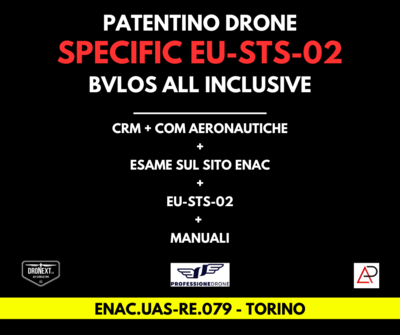 TORINO (RIVALTA T.SE): CORSO DRONE SPECIFIC EU-STS-02 (BVLOS) 23-24-25.06.2025: TEORIA + PRATICA + ESAMI + MANUALI + ATTESTATO TORINO (RIVALTA T.SE): CORSO DRONE SPECIFIC EU-STS-02 (BVLOS) 23-24-25.06.2025: TEORIA + PRATICA + ESAMI + MANUALI + ATTESTATO