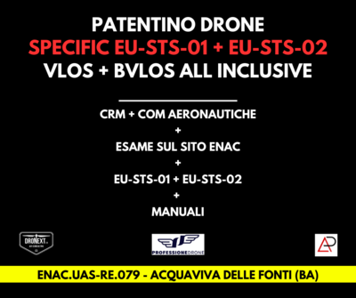 BARI: CORSO DRONE SPECIFIC EU-STS-01 + EU-STS-02 (BVLOS) + IT-STS-01/02: 15-16-17.12.2025