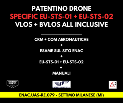 MILANO (SETTIMO MILANESE): CORSO DRONE SPECIFIC EU-STS-01 + EU-STS-02 (BVLOS) + IT-STS-01/02: 23-24-25.06.2025 MILANO (SETTIMO MILANESE): CORSO DRONE SPECIFIC EU-STS-01 + EU-STS-02 (BVLOS) + IT-STS-01/02: 23-24-25.06.2025