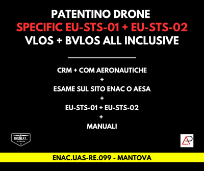 MANTOVA: CORSO DRONE SPECIFIC EU-STS-01 + EU-STS-02 (BVLOS) + IT-STS-01/02: 14 e 18 luglio 2025 MANTOVA: CORSO DRONE SPECIFIC EU-STS-01 + EU-STS-02 (BVLOS) + IT-STS-01/02: 14 e 18 luglio 2025