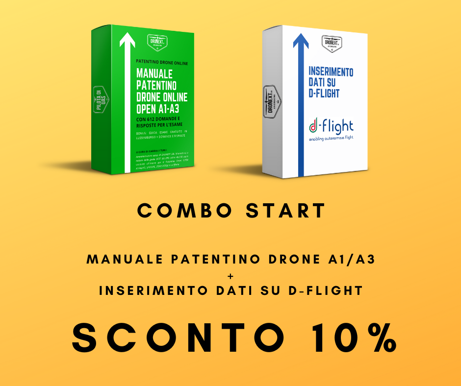 COMBO GUIDA PATENTINO DRONE A1/A3 ONLINE DA CASA + DOMANDE E RISPOSTE + REGISTRAZIONE D-FLIGHT