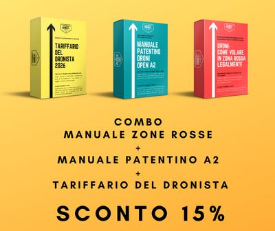 COMBO TARIFFARIO 2026 + MANUALE PER VOLARE IN ZONA ROSSA + PATENTINO DRONE A2 ONLINE DA CASA