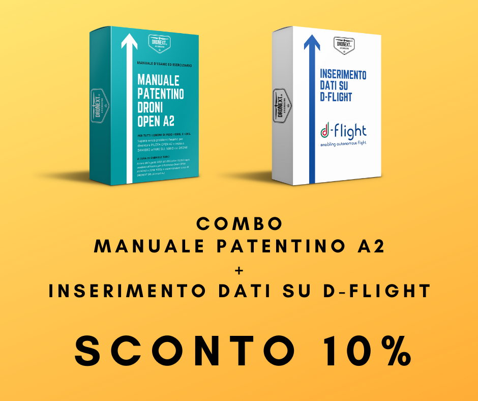 COMBO GUIDA PATENTINO DRONE A2 ONLINE DA CASA + DOMANDE E RISPOSTE + REGISTRAZIONE D-FLIGHT