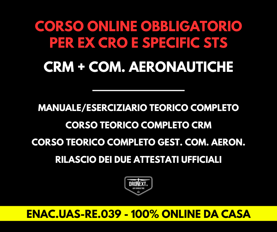 CORSO ONLINE OBBLIGATORIO CRM + GESTIONE DELLE COMUNICAZIONI AERONAUTICHE - PER EX CRO E SPECIFIC STS - 25.04.2026