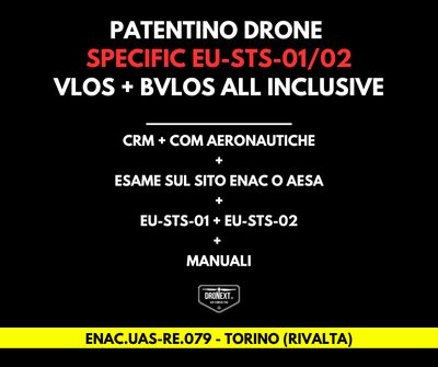 TORINO (RIVALTA T.SE) - CORSO DRONE SPECIFIC EU-STS-01 + EU-STS-02 (BVLOS): 21-22.07.2026