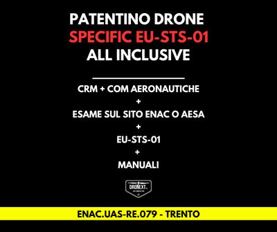 UDINE: CORSO DRONE SPECIFIC EU-STS-01 (VLOS) 22-23.09.2026: TEORIA + PRATICA + ESAMI + MANUALI + ATTESTATO