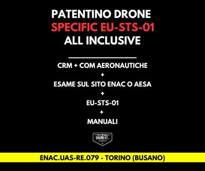 TORINO (BUSANO): CORSO DRONE SPECIFIC EU-STS-01 (VLOS) 21-22.07.2026: TEORIA + PRATICA + ESAMI + MANUALI + ATTESTATO