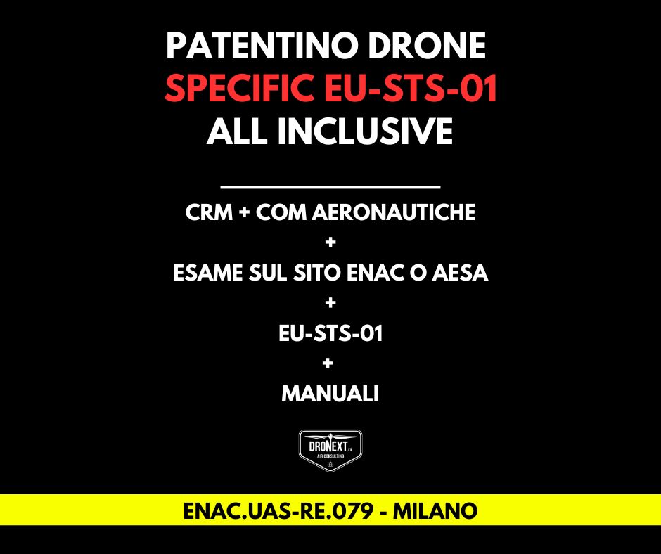 MILANO: CORSO DRONE SPECIFIC EU-STS-01 (VLOS): 21-22.04.2026 TEORIA + PRATICA + ESAMI + MANUALI + ATTESTATO
