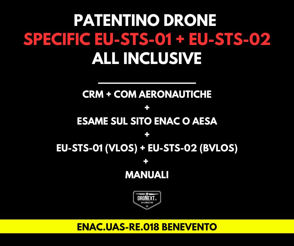 BENEVENTO: CORSO DRONE SPECIFIC EU-STS-01 + EU-STS-02 (BVLOS): 13-14-15-18.04.2026