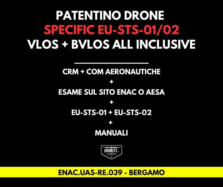 BERGAMO: CORSO DRONE SPECIFIC EU-STS-01 + EU-STS-02 (BVLOS): 17/18/25.04.2026