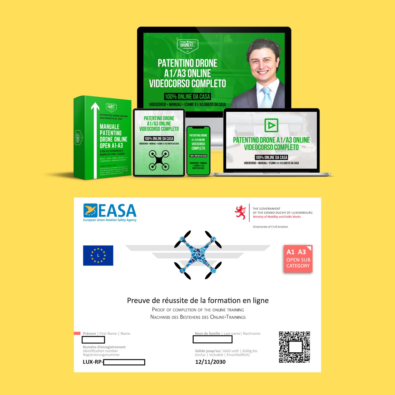 PATENTINO DRONE A1/A3 ONLINE: MANUALE/ESERCIZIARIO + VIDEOCORSO + ESAME GRATIS