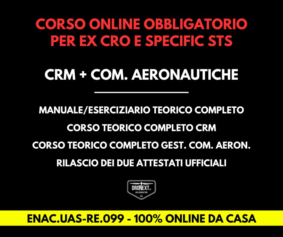 CORSO ONLINE OBBLIGATORIO CRM + GESTIONE DELLE COMUNICAZIONI AERONAUTICHE - PER EX CRO E SPECIFIC STS - 22.04.2026