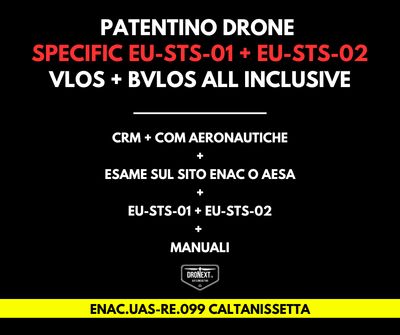 CALTANISSETTA: CORSO DRONE SPECIFIC EU-STS-01 + EU-STS-02 (BVLOS): 20/23.05.2026