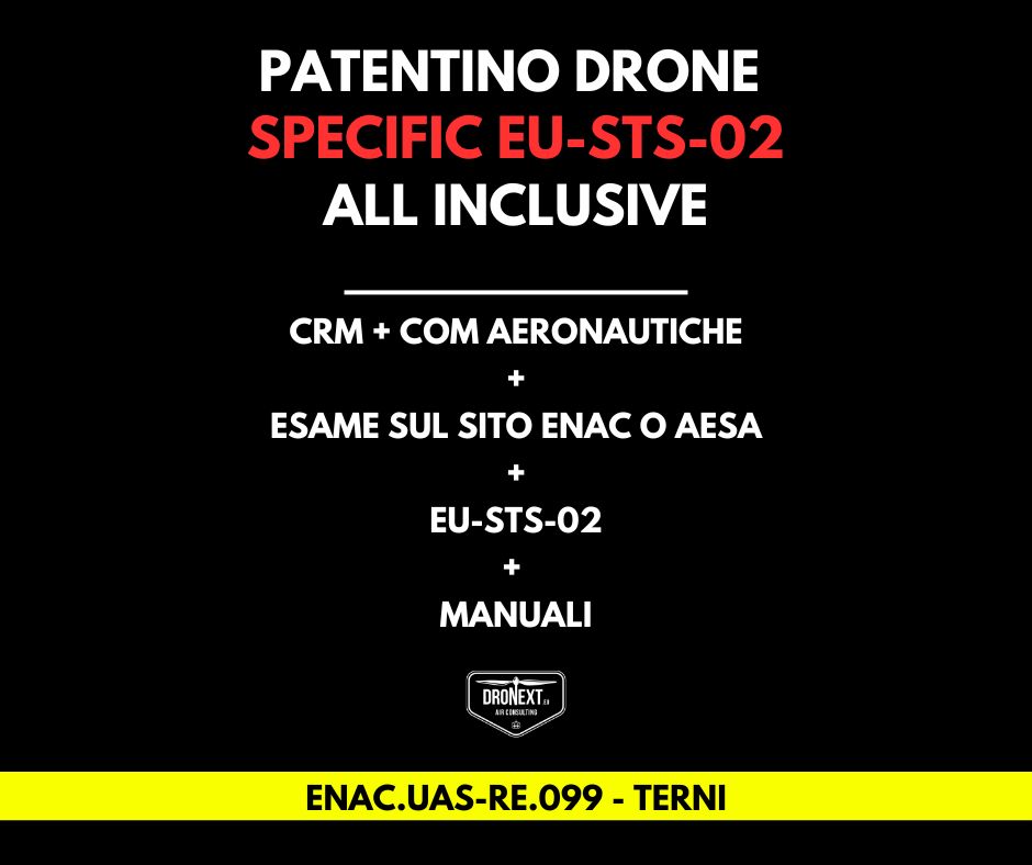 TERNI: CORSO DRONE SPECIFIC EU-STS-02 (BVLOS) 19/21.02.2026: TEORIA + PRATICA + ESAMI + MANUALI + ATTESTATO