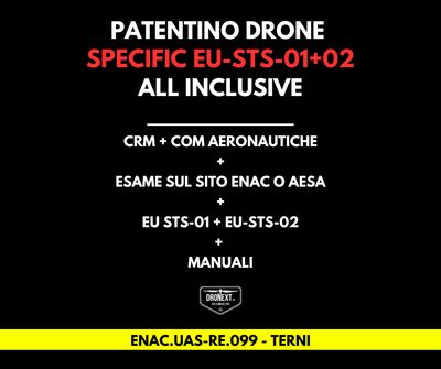 TERNI: CORSO DRONE SPECIFIC EU-STS-01 + EU-STS-02 (BVLOS): 16/19.09.2026
