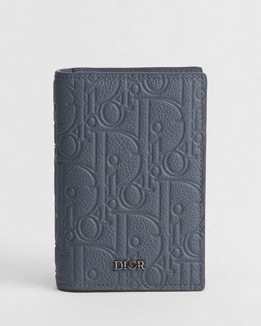 Dior Vertical Leather Cardholder - Grey