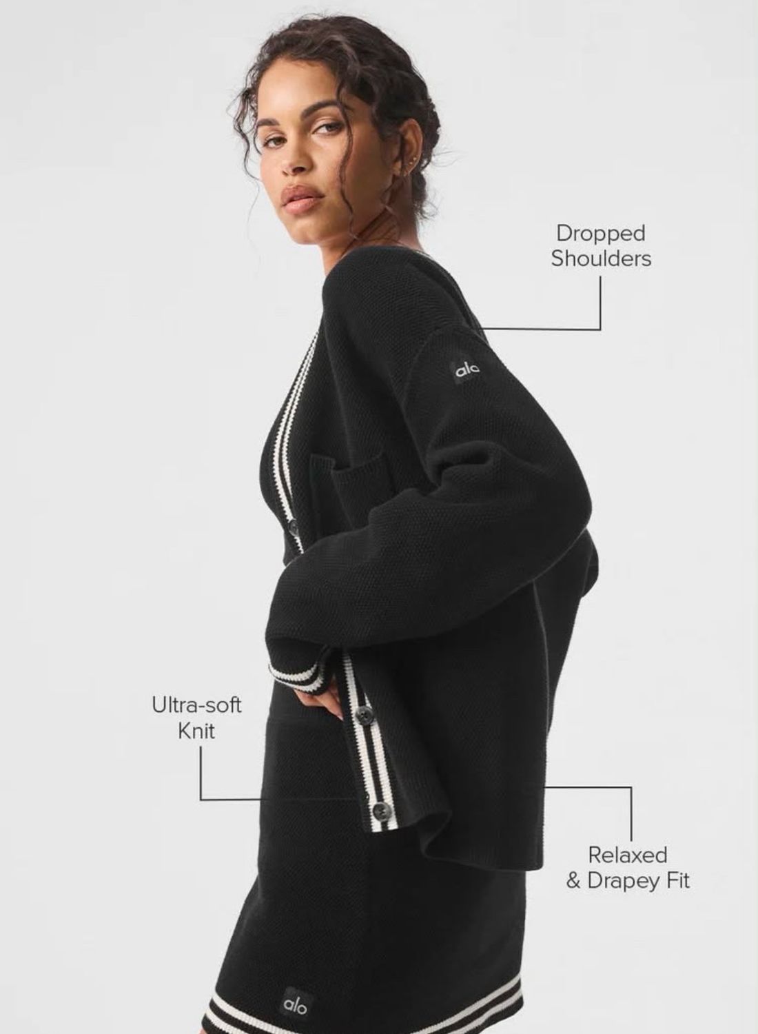 Alo Tennis Club Knit Cardigan - Black