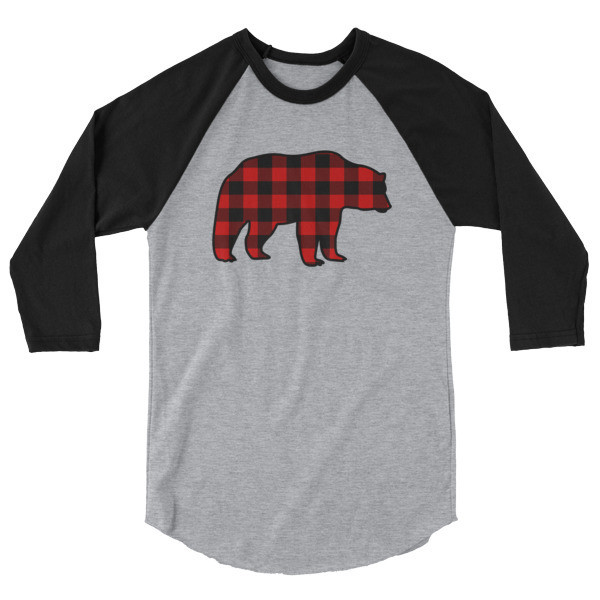 Plaid Bear - 3/4 sleeve raglan shirt