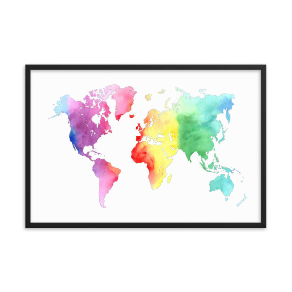 WaterColor - World Map (Framed Poster)