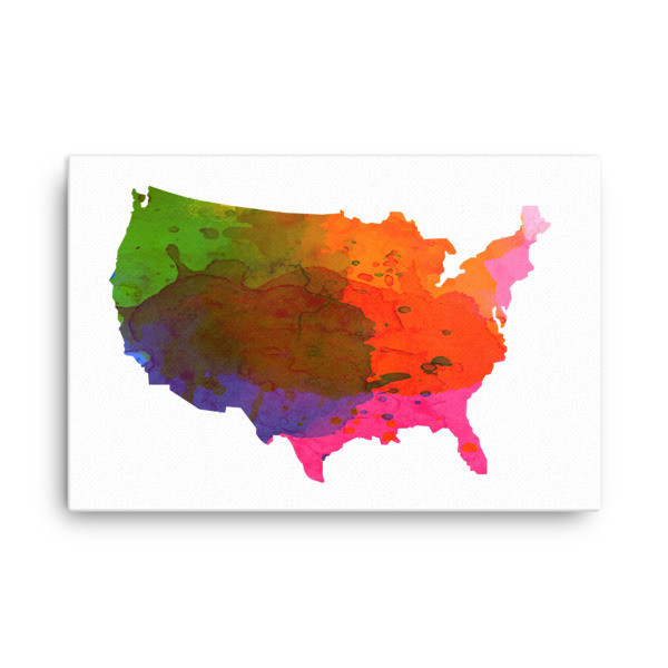 WaterColor - USA Map (Canvas)