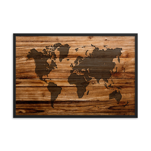 Wood Print - World Map (Framed poster)