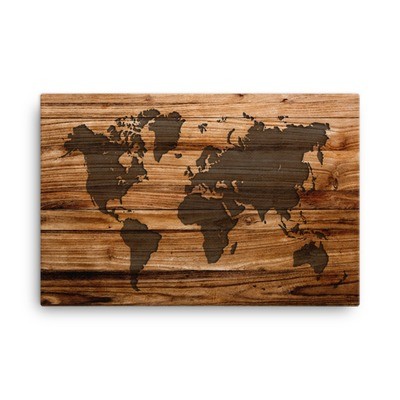 Wood Print - World Map (Canvas)