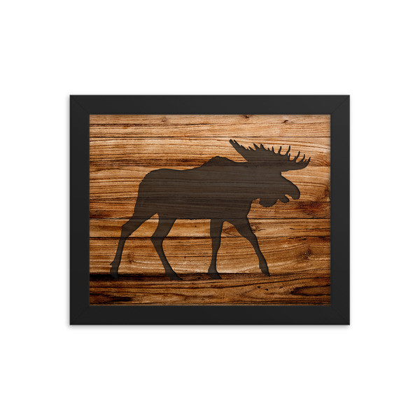 Wood Print - Moose (Framed poster), Size: 8×10