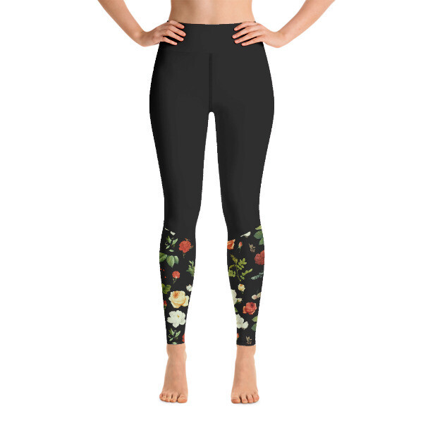 Floral Print - High Waisted Leggings, Size: XS