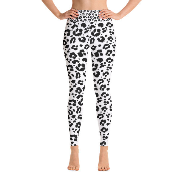 White Leopard Print - High Waisted Leggings, Size: XS