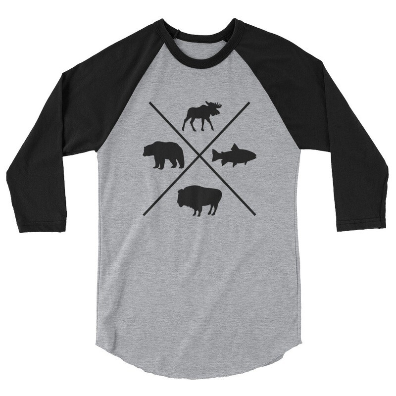 The Rockies Wildlife - 3/4 sleeve raglan shirt (Multi Colors) The Canadian American Rocky Mountains
