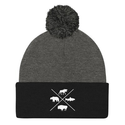The Rockies Wildlife - Pom Pom Knit Cap (Multi Colors) Canadian American Rocky Mountains