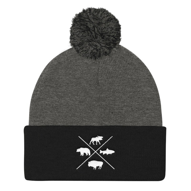 The Rockies Wildlife - Pom Pom Knit Cap (Multi Colors) Canadian American Rocky Mountains