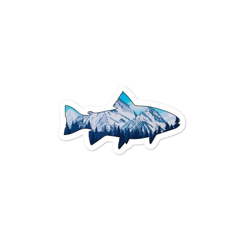 Snowy Rocky Mountains Fish - Bubble-free stickers (Multi Sizes) Canadian American Rockies