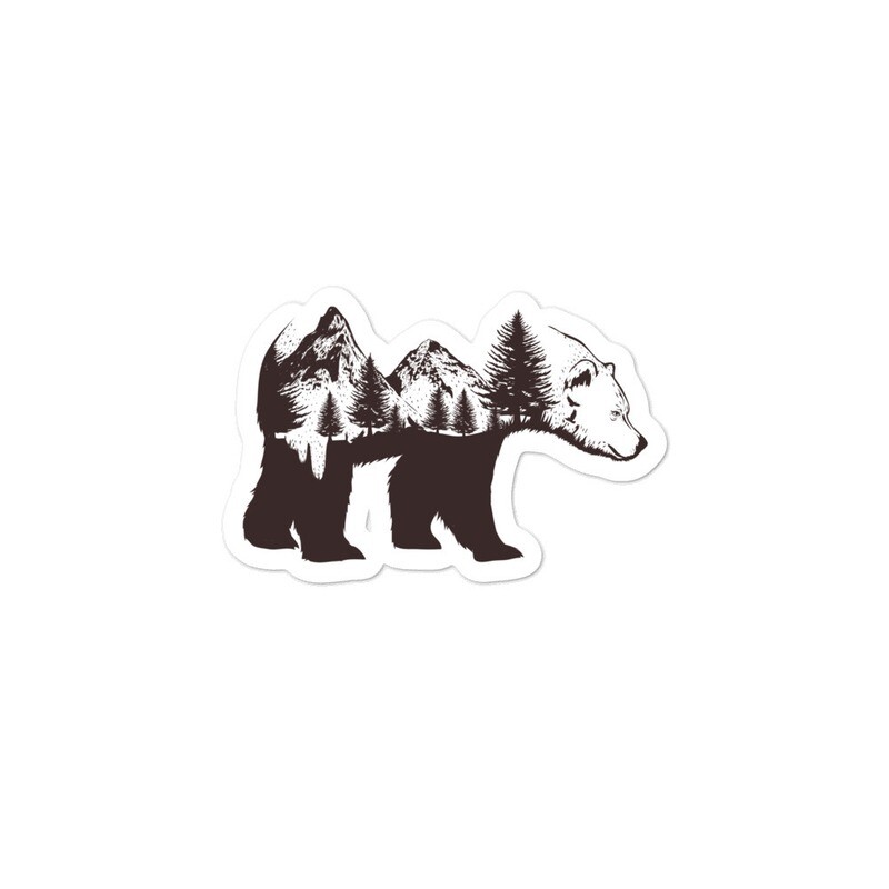 Bear Rocky Mountain Landscape - Vinyl Bubble-free stickers (Multi Colors) Canadian American Rockies