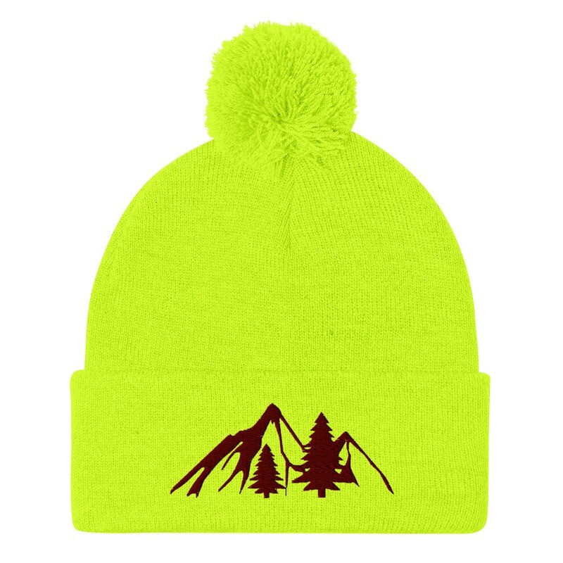 Mountain and Pines - Pom-Pom Beanie (Multi Colors) The Rocky Mountains Canadian American Rockies