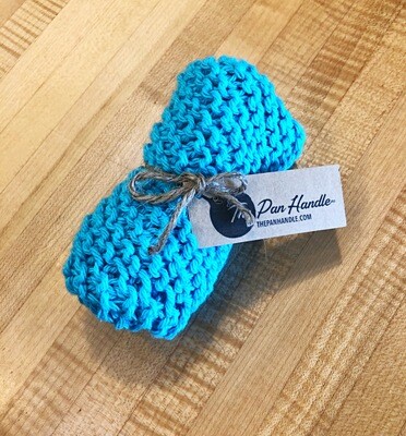 Bright Blue Hand Knit Dish Cloth