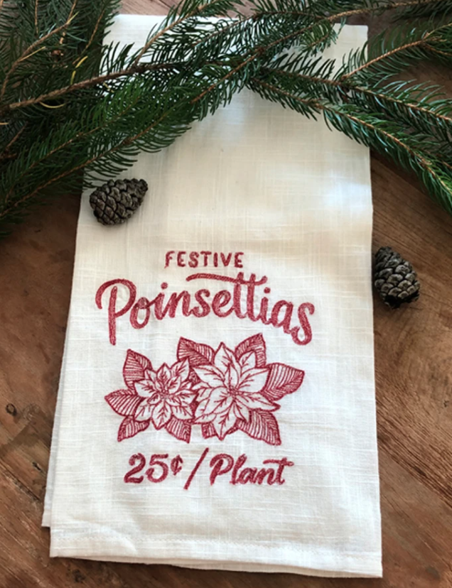 Mahogany® Christmas Poinsettias Embroidered Kitchen Towel