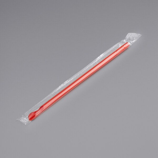 8" Super Jumbo Red Wrapped Spoon Straw (50 straws)