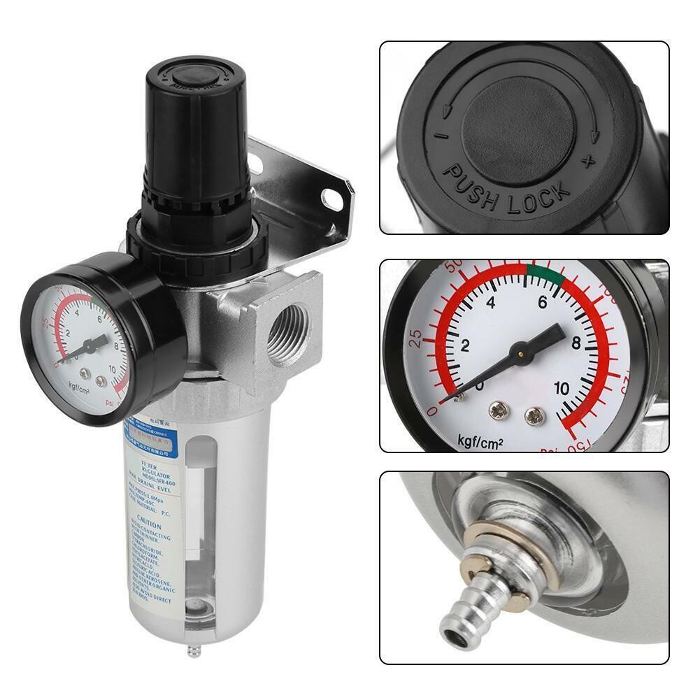 BSP 1/2" Air Compressor Water Regulator Filter Pressure Gauge Moisture Trap Tool