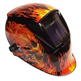 Parweld XR938H/F Large View Light Reactive Welding and Grinding Helmet Skull and Flame Design