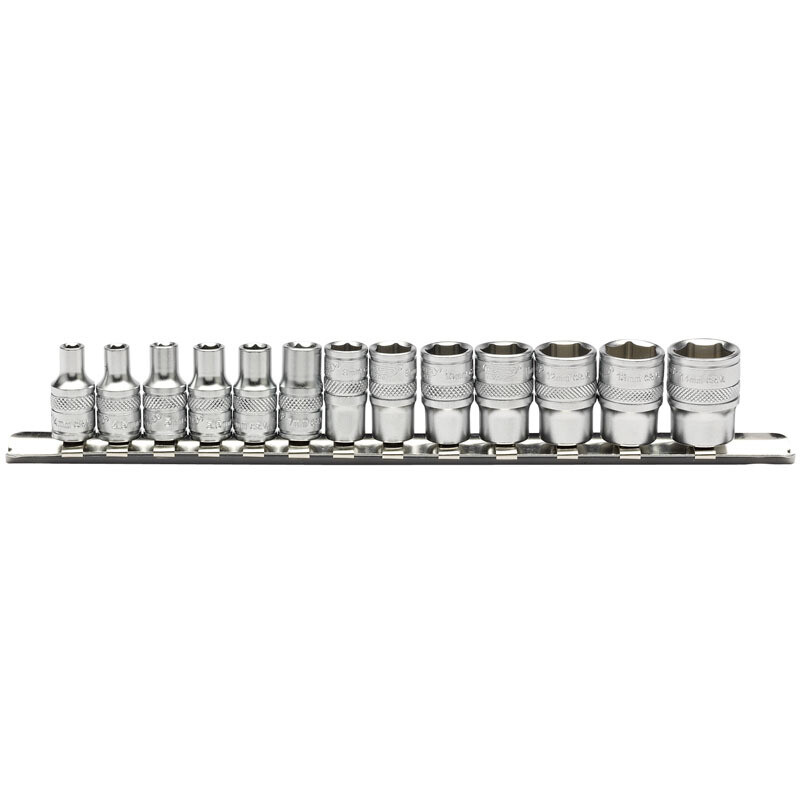 Metric Socket Set on a Metal Rail, 1/4&quot; Sq. Dr. (13 Piece)