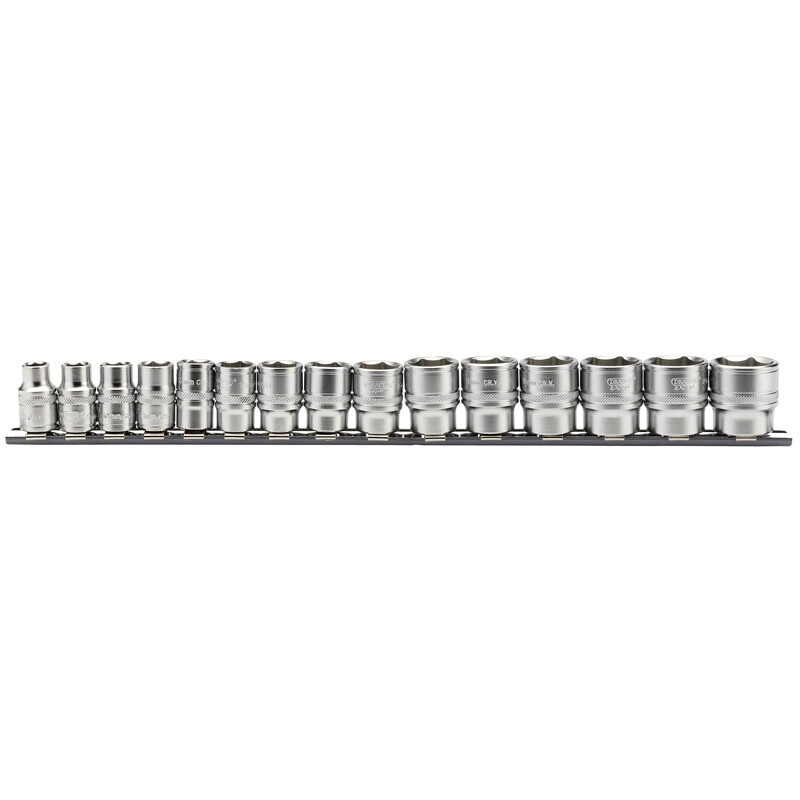 Metric Socket Set on a Metal Rail, 3/8&quot; Sq. Dr. (15 Piece)